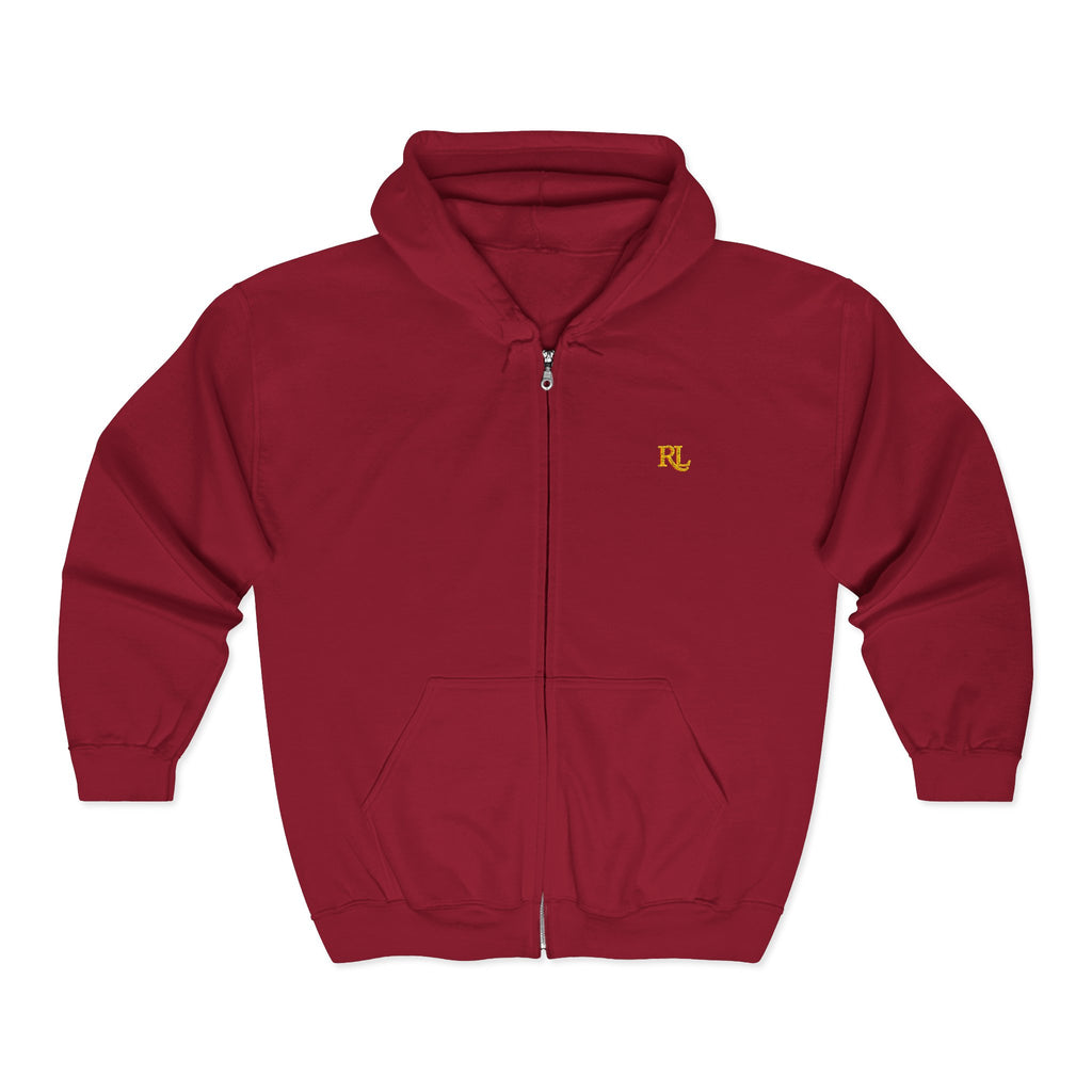 Minimalist RL Embroidered Zip Hoodie — White Full‑Zip Sweatshirt