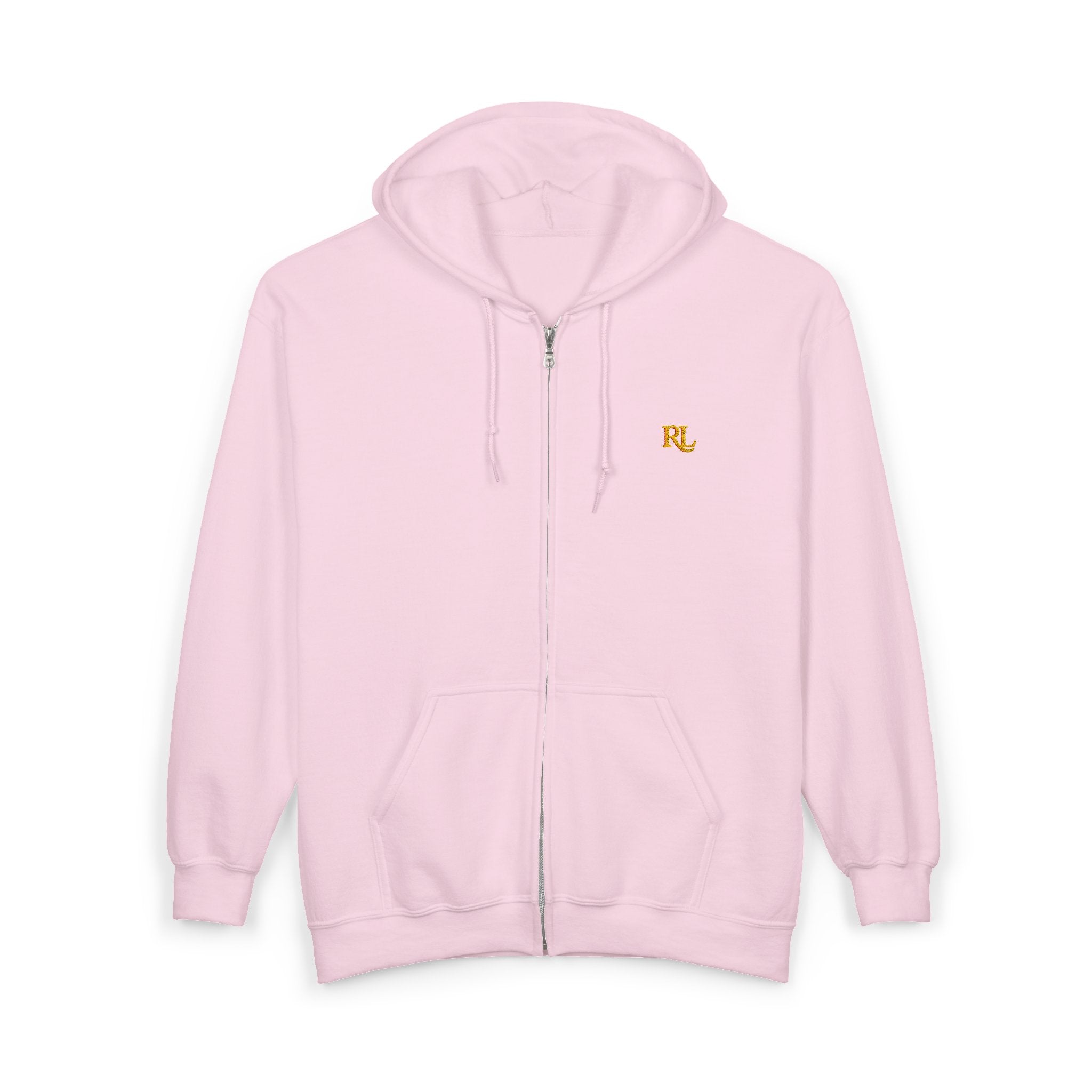 Minimalist RL Embroidered Zip Hoodie — White Full‑Zip Sweatshirt