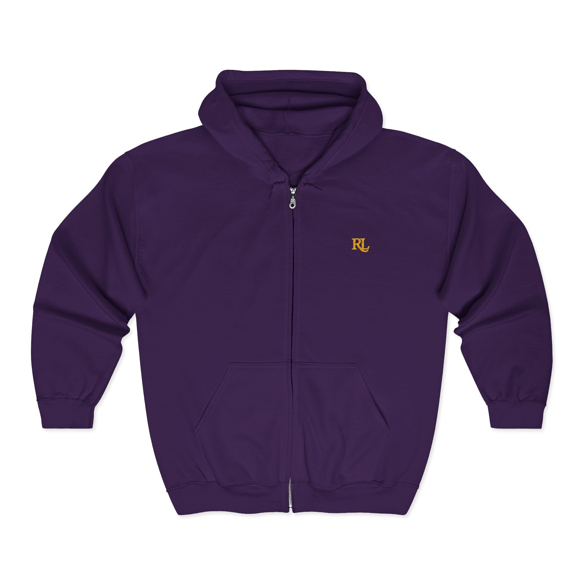 Minimalist RL Embroidered Zip Hoodie — White Full‑Zip Sweatshirt