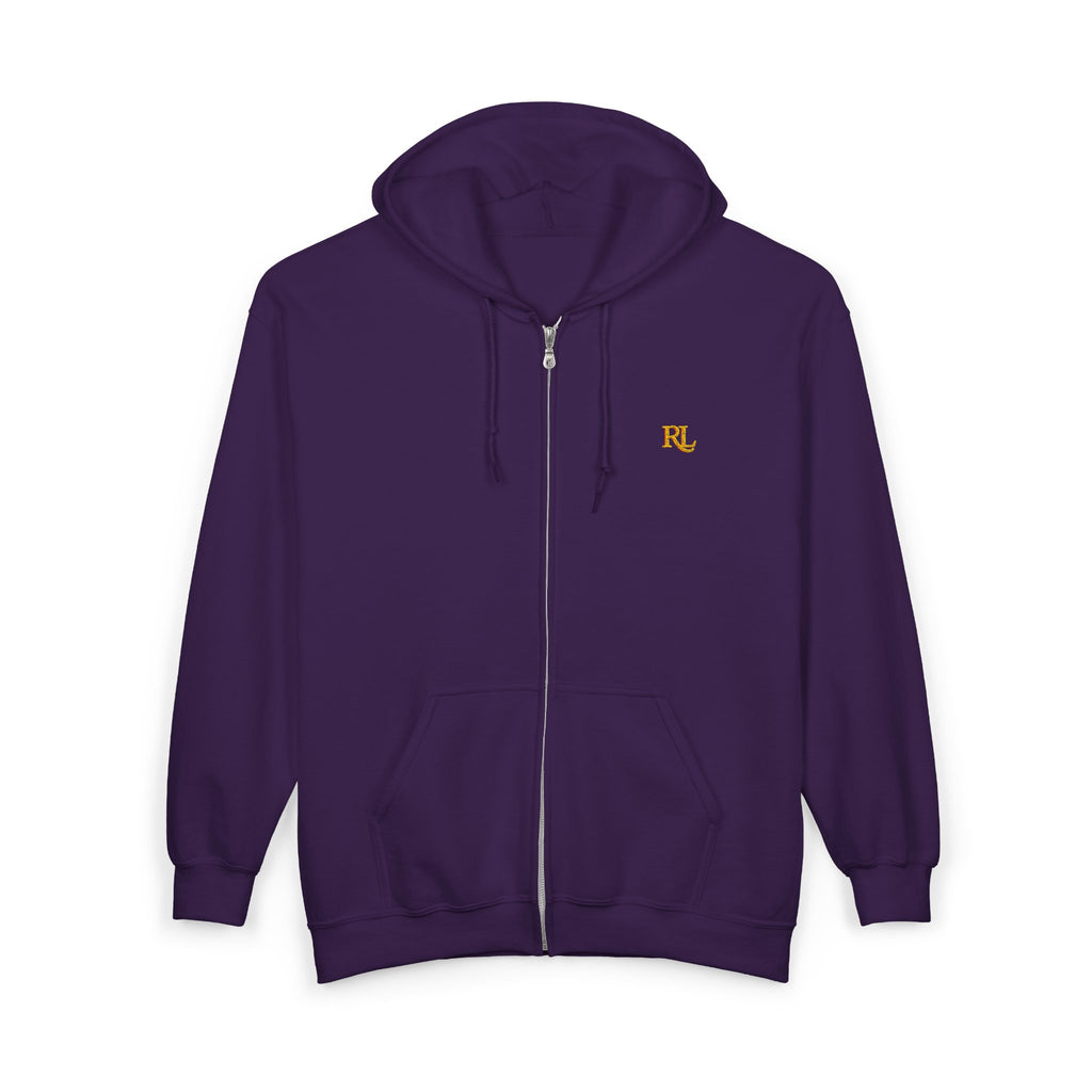 Minimalist RL Embroidered Zip Hoodie — White Full‑Zip Sweatshirt
