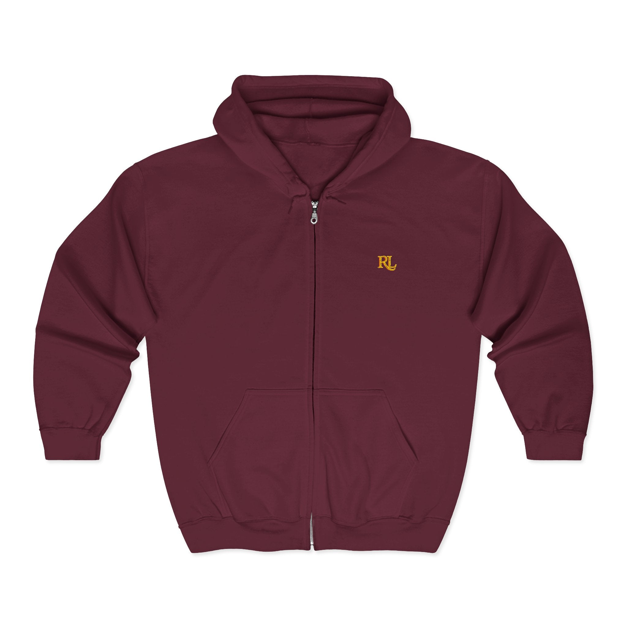 Minimalist RL Embroidered Zip Hoodie — White Full‑Zip Sweatshirt