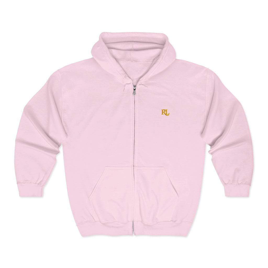 Minimalist RL Embroidered Zip Hoodie — White Full‑Zip Sweatshirt