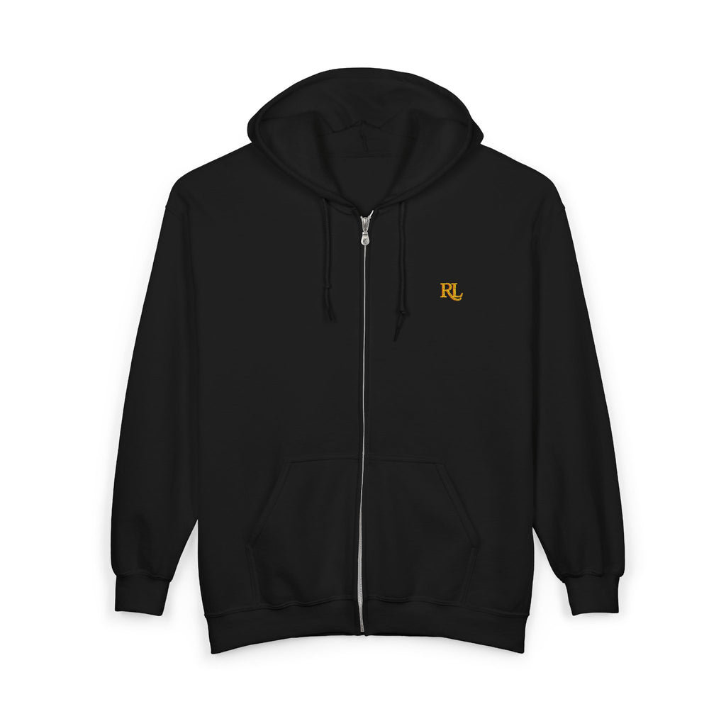 Minimalist RL Embroidered Zip Hoodie — White Full‑Zip Sweatshirt