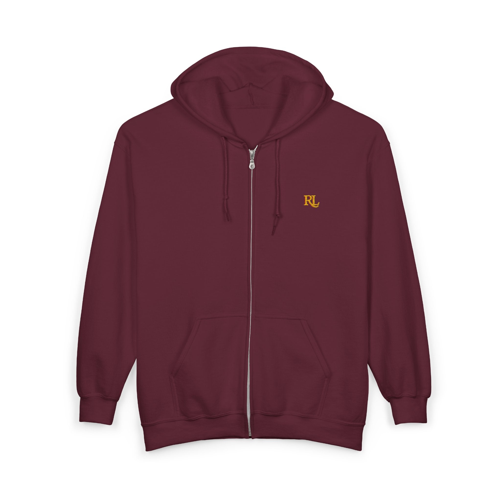 Minimalist RL Embroidered Zip Hoodie — White Full‑Zip Sweatshirt