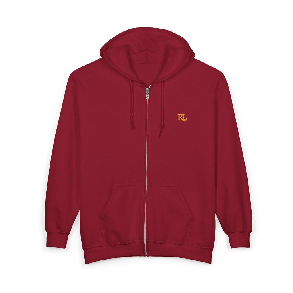 Minimalist RL Embroidered Zip Hoodie — White Full‑Zip Sweatshirt